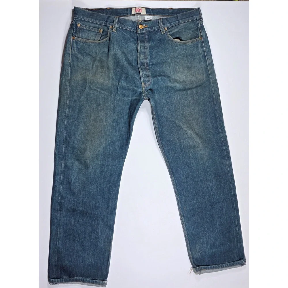 Levis 501 Original Fit Jeans Mens 40x34 Medium Wash Blue Denim Button Fly